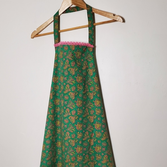 Vintage 70s Green, Pink and Yellow Printed Paisley Cooking Apron - Picture 9 of 16